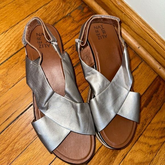 Naturalizer Baya Platform Silver Sandals Metallic Espadrille Wedge Size 12 M - Picture 5 of 10